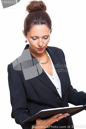 Image of Smiling Pretty Businesswoman Holding a File Folder