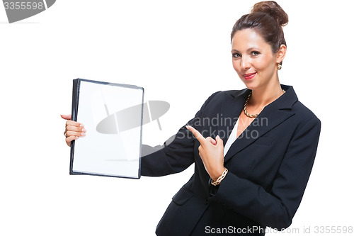 Image of Businesswoman Showing a Document with Copy Space