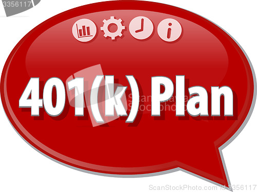 Image of 401(k) plan Business term speech bubble illustration