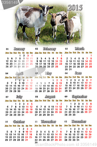 Image of calendar for 2015 year with goats