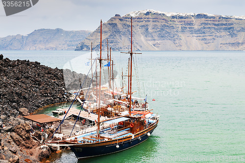 Image of Santorini boats vulcano landscape