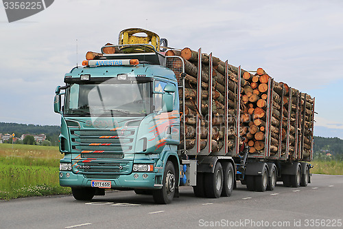 Image of Scania R500 Logging Truck with Full Load