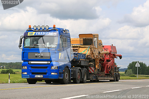 Image of MAN Truck Hauls Two Combine Harvesters