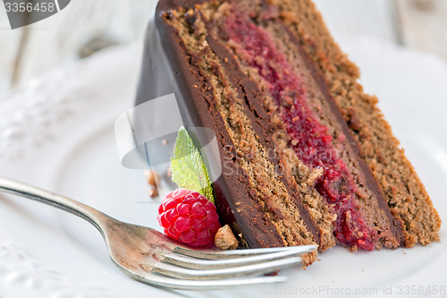 Image of Plate with chocolate cake.