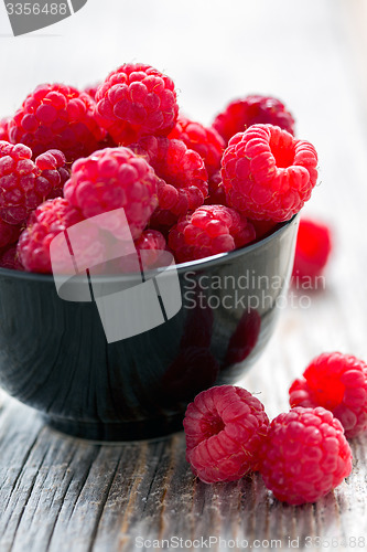 Image of Ripe raspberries in a bowl.
