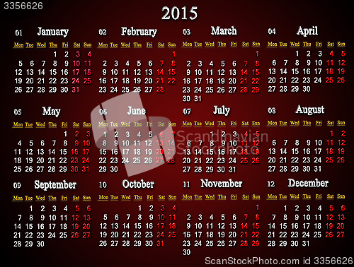 Image of claret calendar for 2015 year