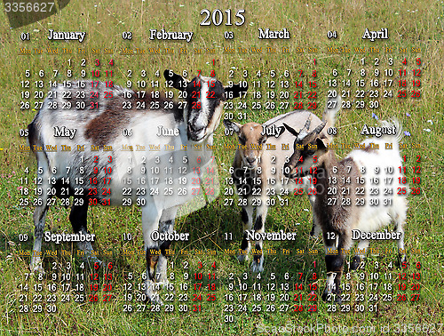 Image of calendar for 2015 year with goats