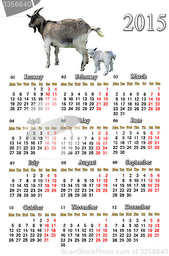 Image of calendar for 2015 year with goats isolated