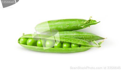 Image of Three green peas in pods rotated