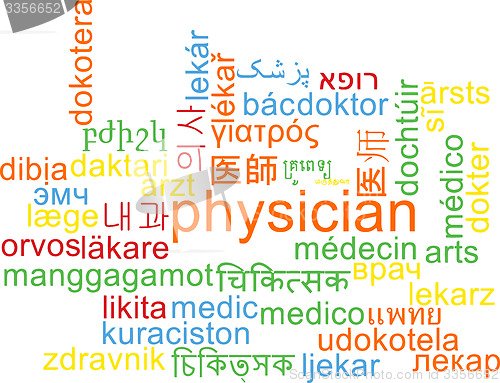 Image of Physician multilanguage wordcloud background concept