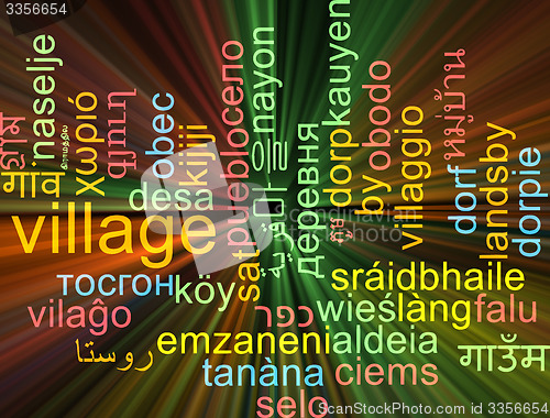 Image of Village multilanguage wordcloud background concept glowing