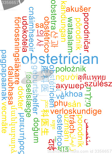 Image of Obstetrician multilanguage wordcloud background concept
