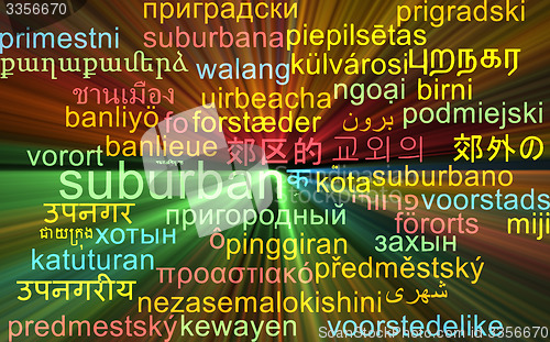 Image of Suburban multilanguage wordcloud background concept glowing