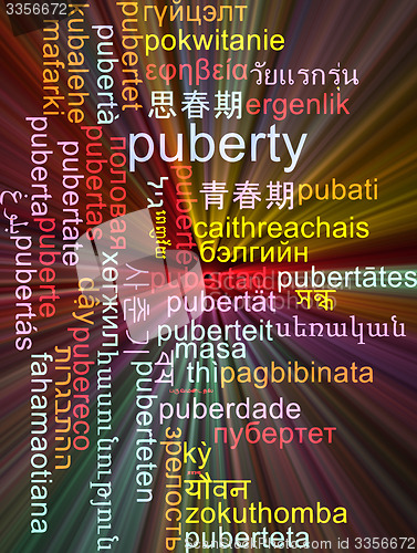 Image of Puberty multilanguage wordcloud background concept glowing