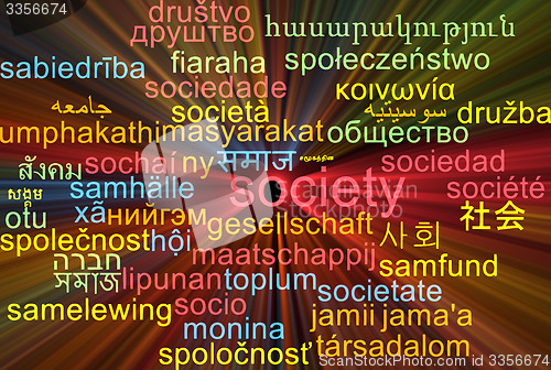 Image of Society multilanguage wordcloud background concept glowing