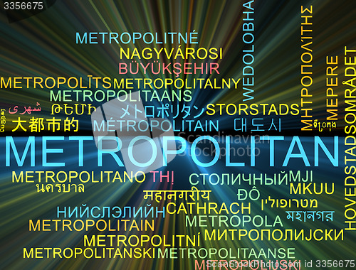 Image of Metropolitan multilanguage wordcloud background concept glowing