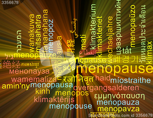 Image of Menopause multilanguage wordcloud background concept glowing