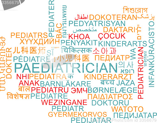 Image of Paediatrician multilanguage wordcloud background concept