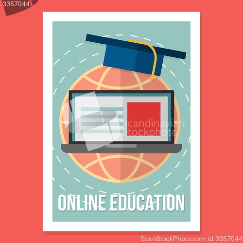 Image of Online education poster. Illustration wit vintage colors in modern flat style