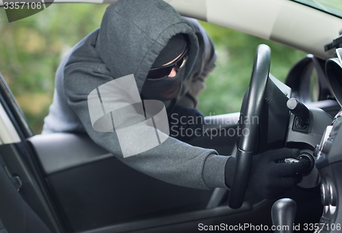 Image of Burglar wearing mask balaclava, car burglary