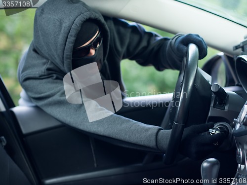 Image of Burglar wearing mask balaclava, car burglary