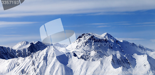 Image of Panoramic view on winter mountains in haze