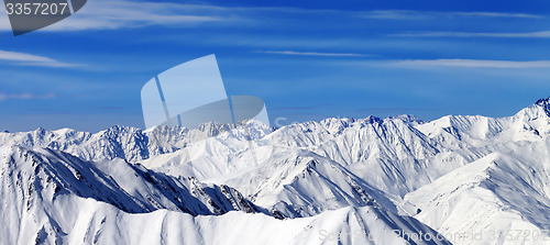 Image of Panorama of winter mountains in nice day. Caucasus Mountains, Ge