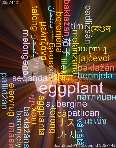 Image of Eggplant multilanguage wordcloud background concept glowing