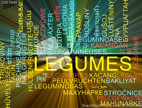 Image of Legumes multilanguage wordcloud background concept glowing