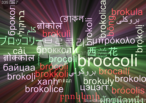 Image of Broccoli multilanguage wordcloud background concept glowing