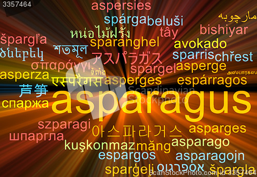 Image of Asparagus multilanguage wordcloud background concept glowing