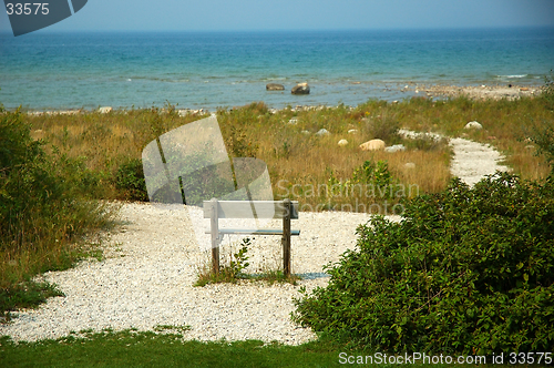 Image of Empty Bench on the Shore