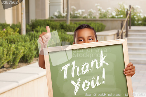 Image of Boy Giving Thumbs Up Holding Thank You Chalk Board