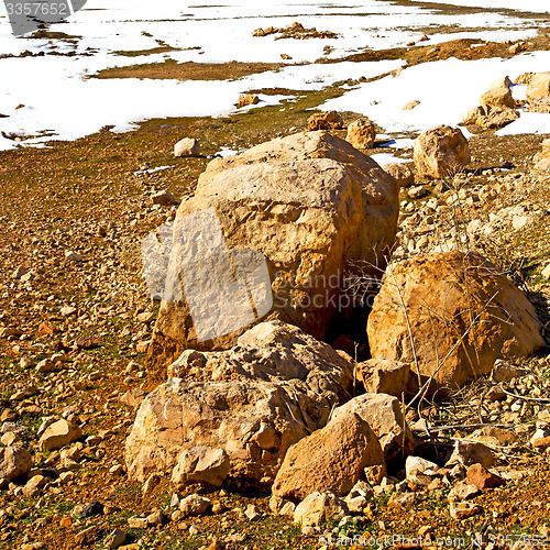 Image of hill in   africa morocco the atlas valley dry mountain ground is