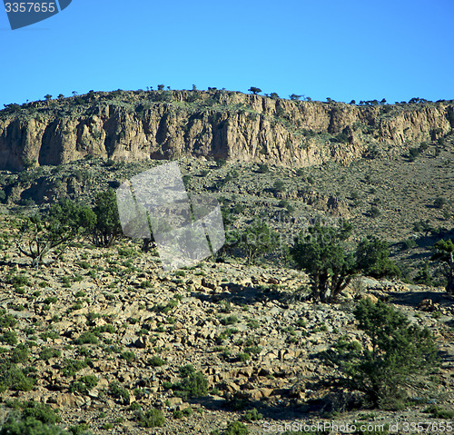 Image of valley in   africa morocco the atlas dry mountain ground isolate