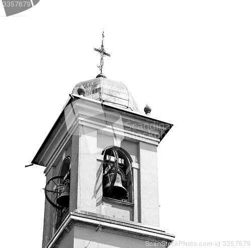 Image of ancien clock tower in italy europe old  stone and bell