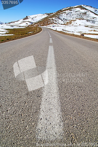 Image of hill in   africa morocco the wild angle asphalt street white lin