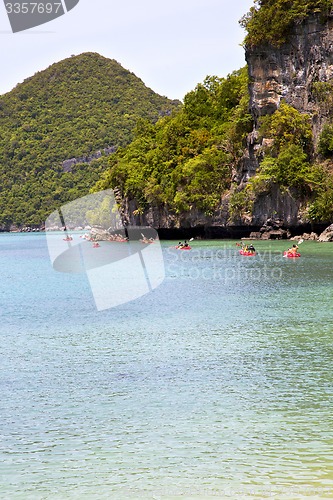 Image of  coastline of a green lagoon and tree  kayak  phangan  bay  