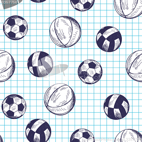 Image of Seamless pattern with hand drawn different sport balls