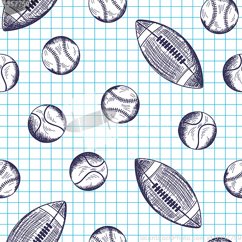 Image of Seamless pattern with hand drawn different sport balls