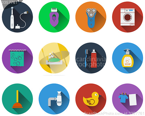 Image of Set of bathroom icons in flat design