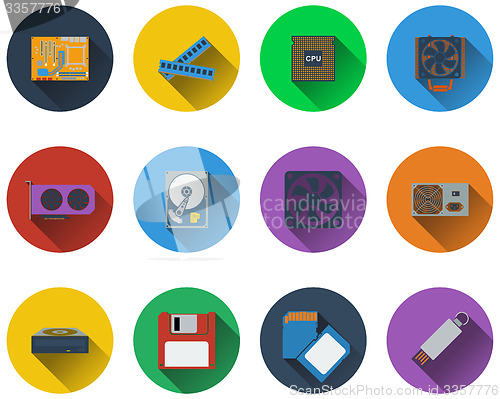 Image of Set of computer hardware icons in flat design