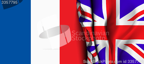 Image of Flag of United Kingdom over the France flag. 