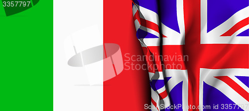 Image of Flag of United Kingdom over the Italy flag. 