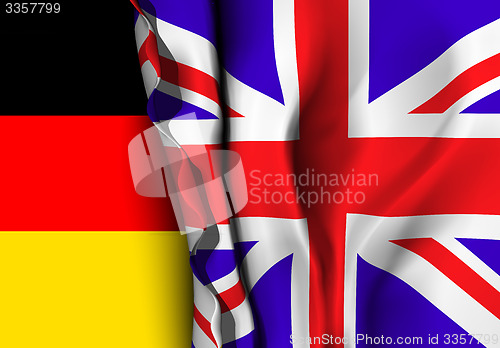 Image of Flag of United Kingdom over the German flag. 