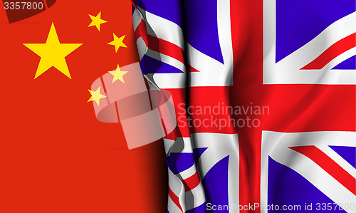 Image of Flag of United Kingdom over the China flag. 