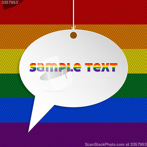 Image of Speech bubble with text and gay flag background