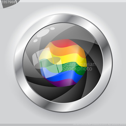 Image of LGBT flag in shiny camera focus