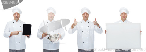 Image of happy male chef cook set