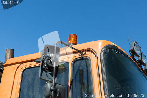 Image of close up of road service car cabin with flasher